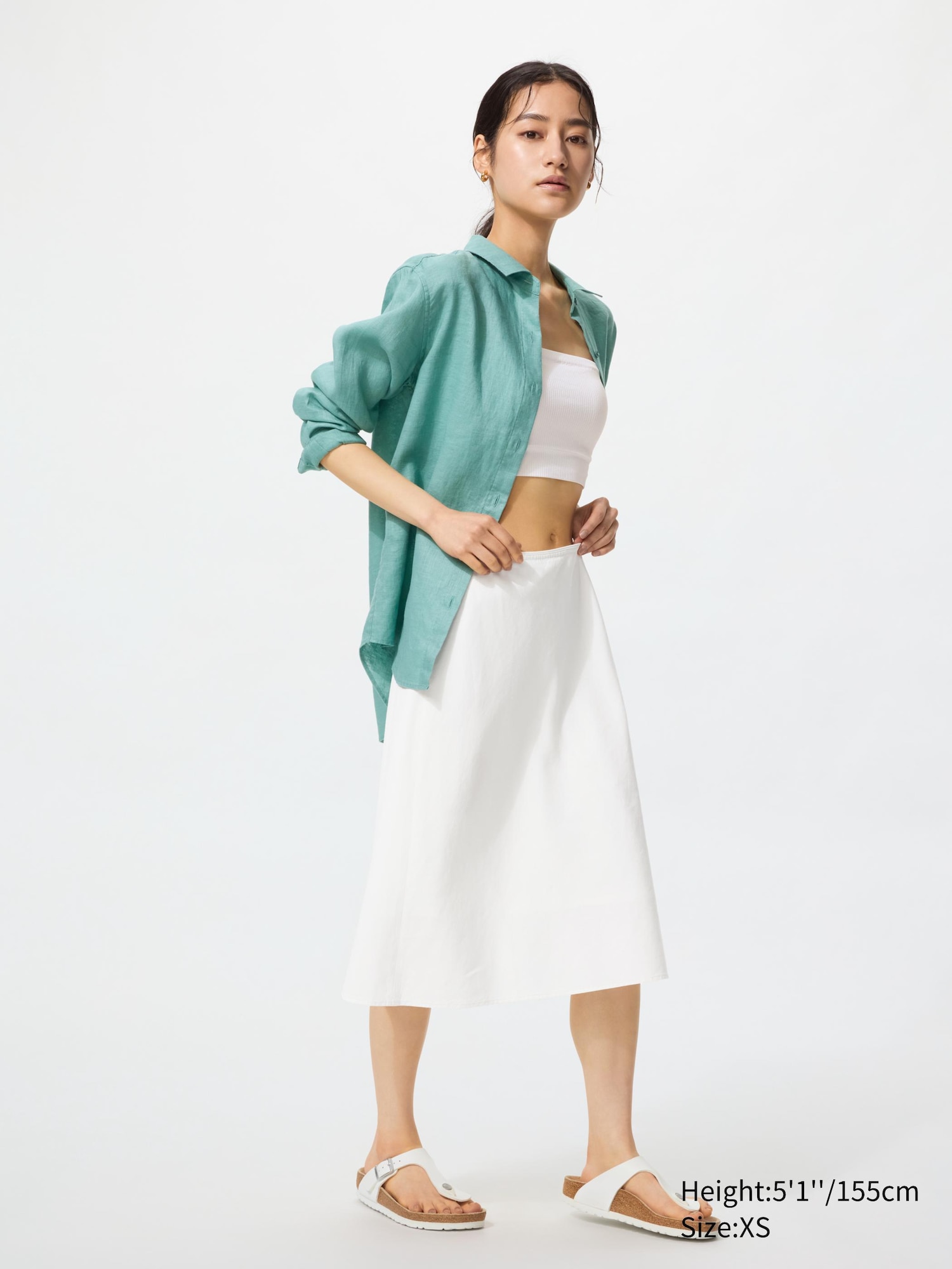 Linen Blend Midi Skirt Short