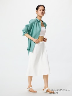 Linen Blend Midi Skirt | Short