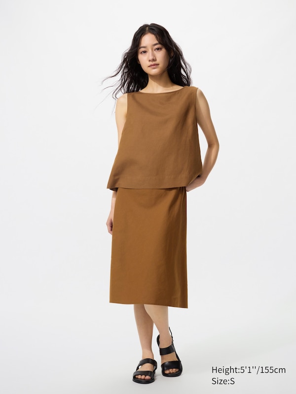 Linen Blend Midi Skirt | Short