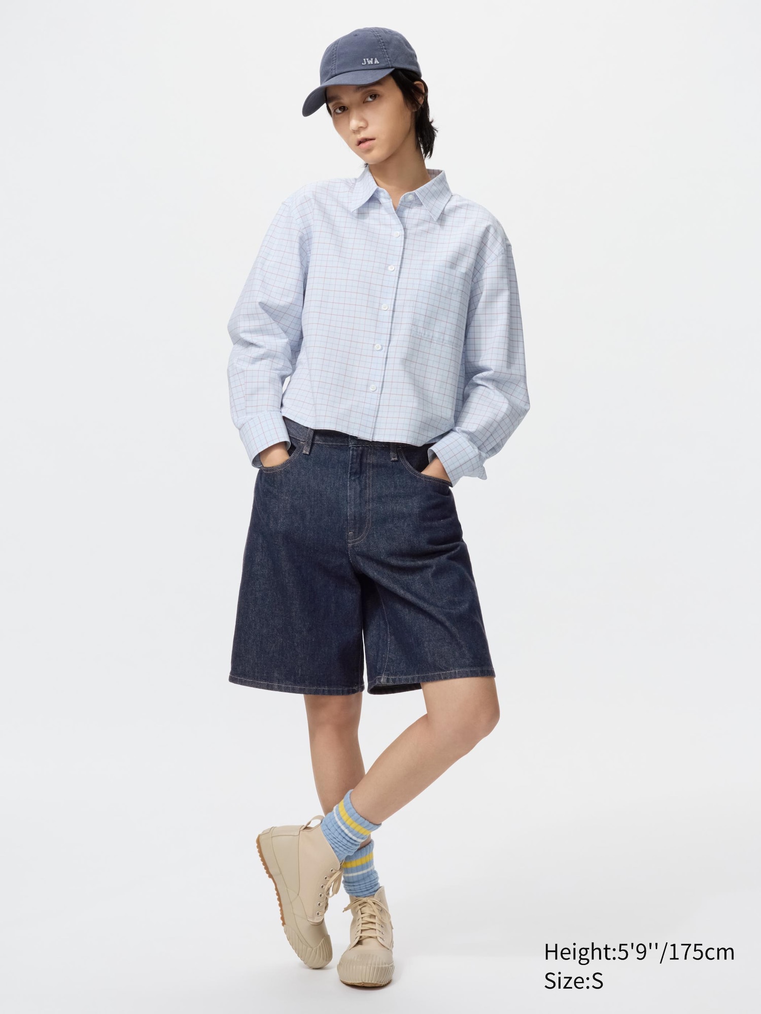 Women's Oxford Boxy Cropped Shirt | Checked | UNIQLO US