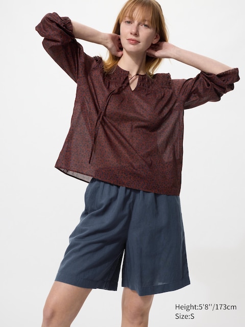 Легкие шорты из льняной смеси Uniqlo темно-синего цвета
