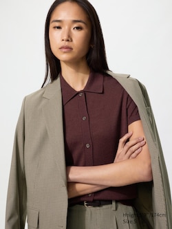 Merino Blend Polo Cardigan | Short Sleeve
