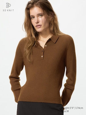 3D Knit Merino Blend Polo Sweater