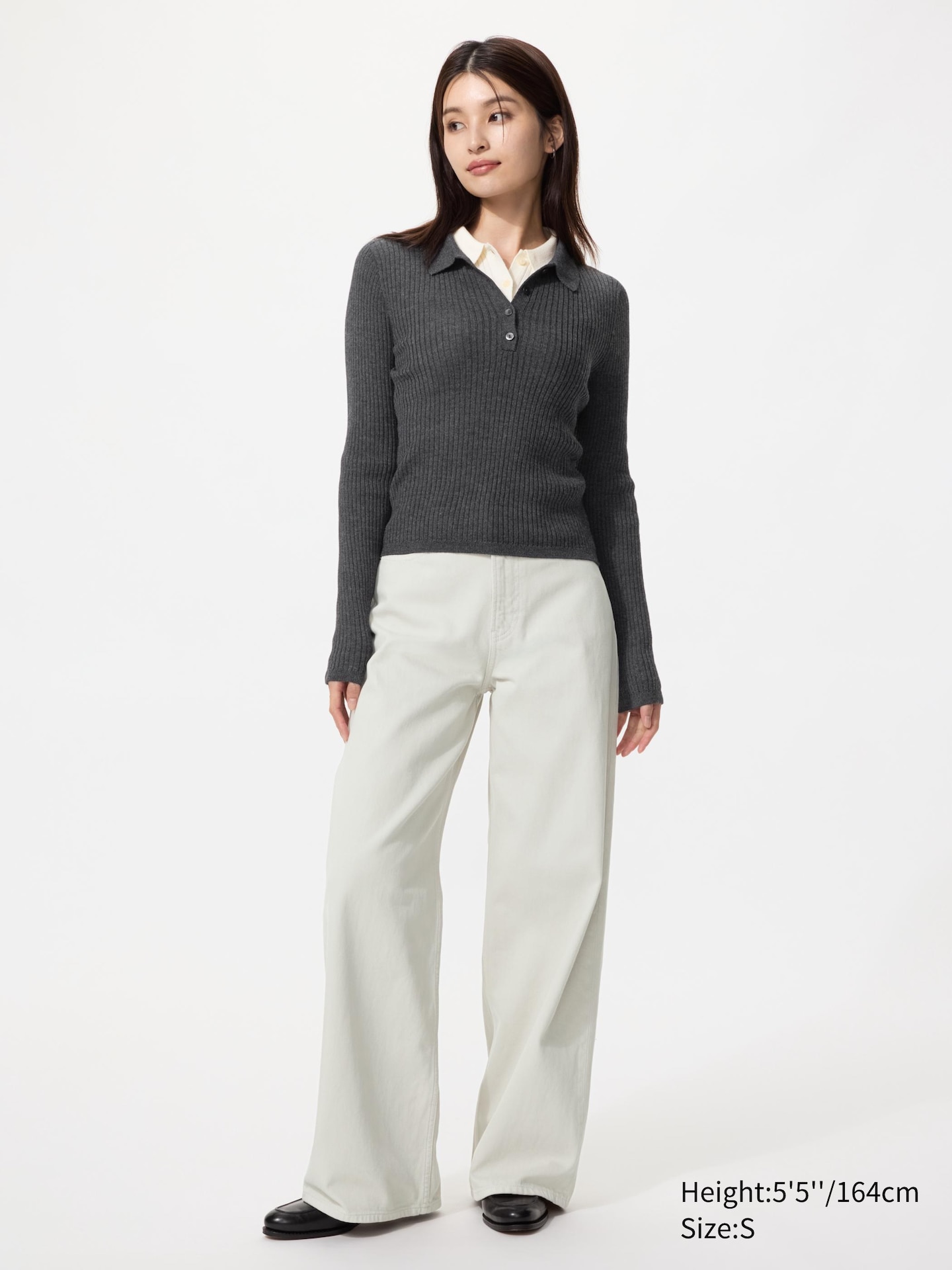 Женский свитер Uniqlo 3D Knit Merino Blend Polo, цвет: Чёрный — фото 2