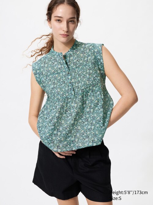 Light Cotton Pintuck Blouse | Sleeveless