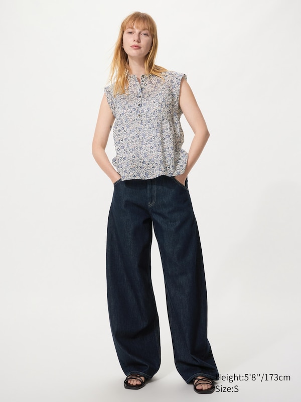 Light Cotton Pintuck Blouse | Sleeveless | Print