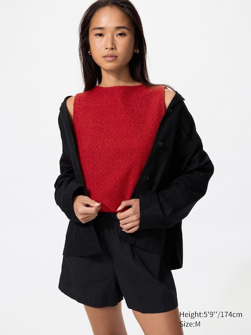 Shirring Boat Neck Sleeveless T-Shirt