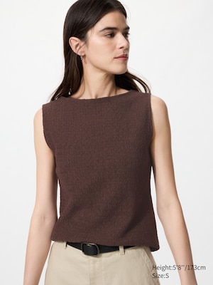 Shirring Boat Neck Sleeveless T-Shirt