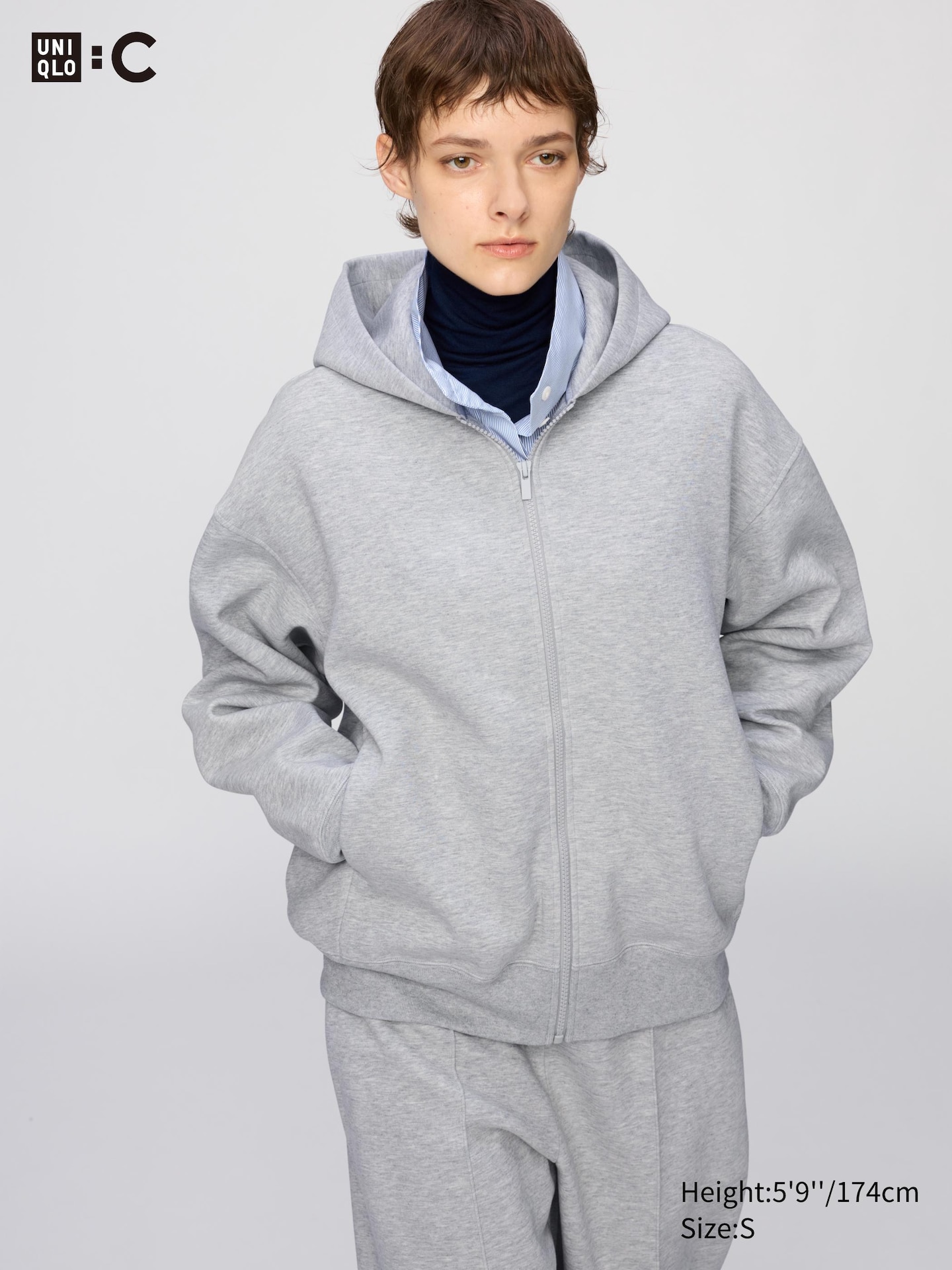 Худи Uniqlo Sweat Oversized Full-Zip, цвет: Бежевый — фото 3
