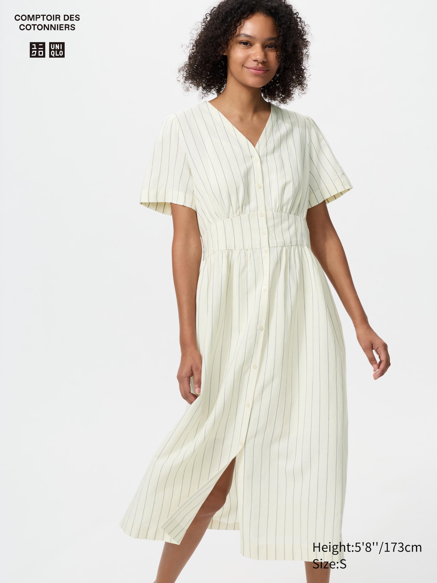 Linen Blend V-Neck Dress | Striped