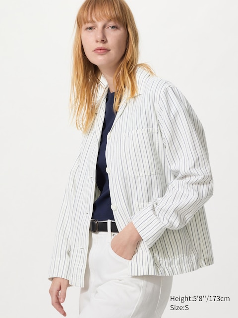 Комбинезон из льняной смеси Uniqlo в полоску OFF WHITE