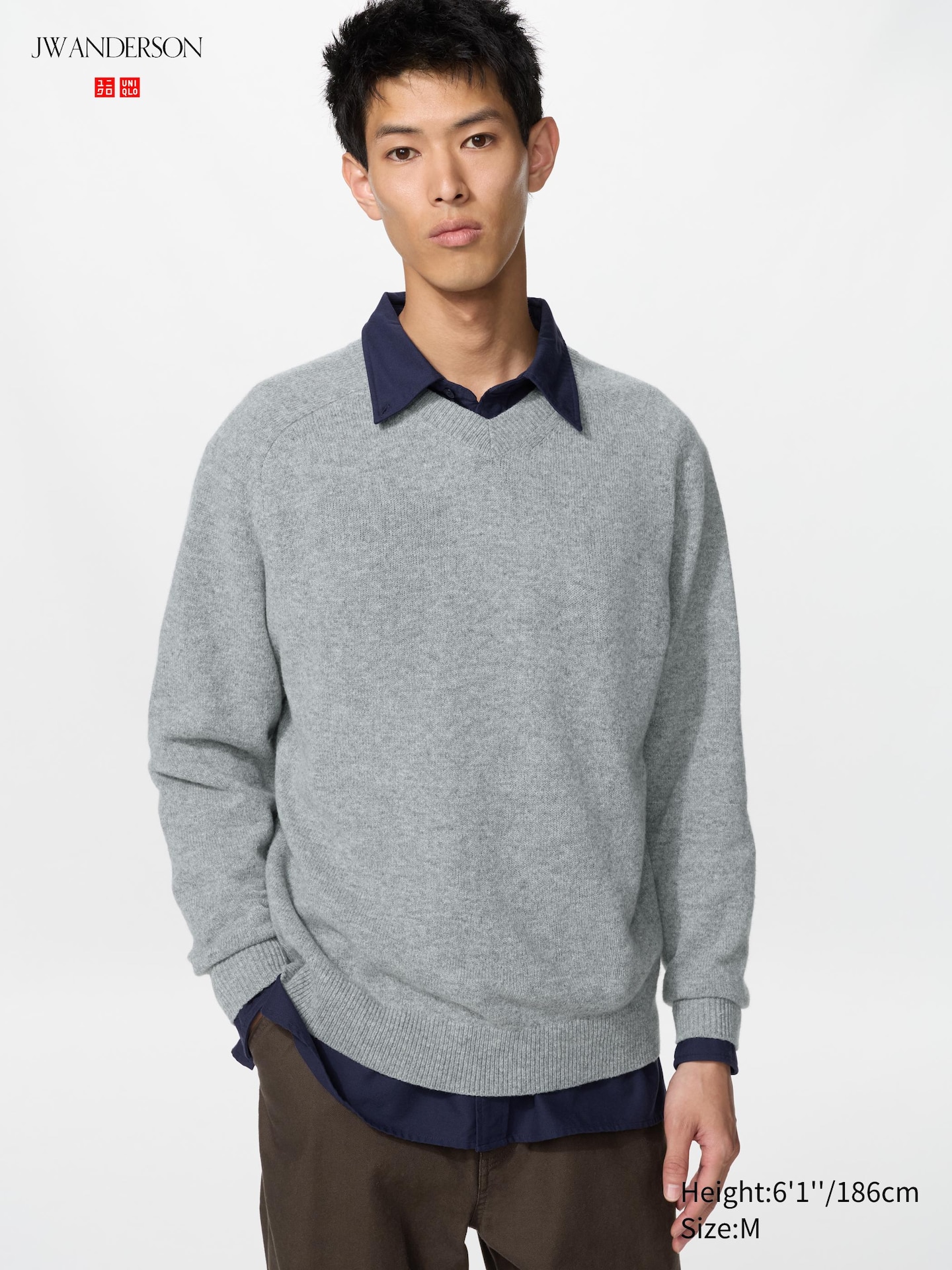 Свитер Uniqlo Lambswool V-Neck, цвет: Серый — фото 1