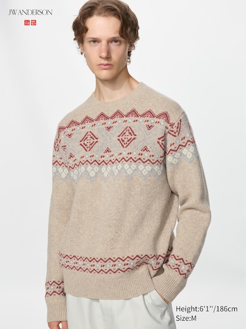 Свитер Uniqlo Lambswool Fair Isle, цвет: Бежевый