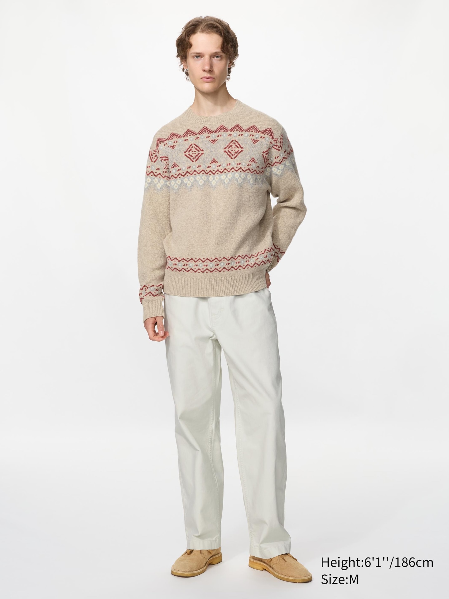 Свитер Uniqlo Lambswool Fair Isle, цвет: Бежевый — фото 2