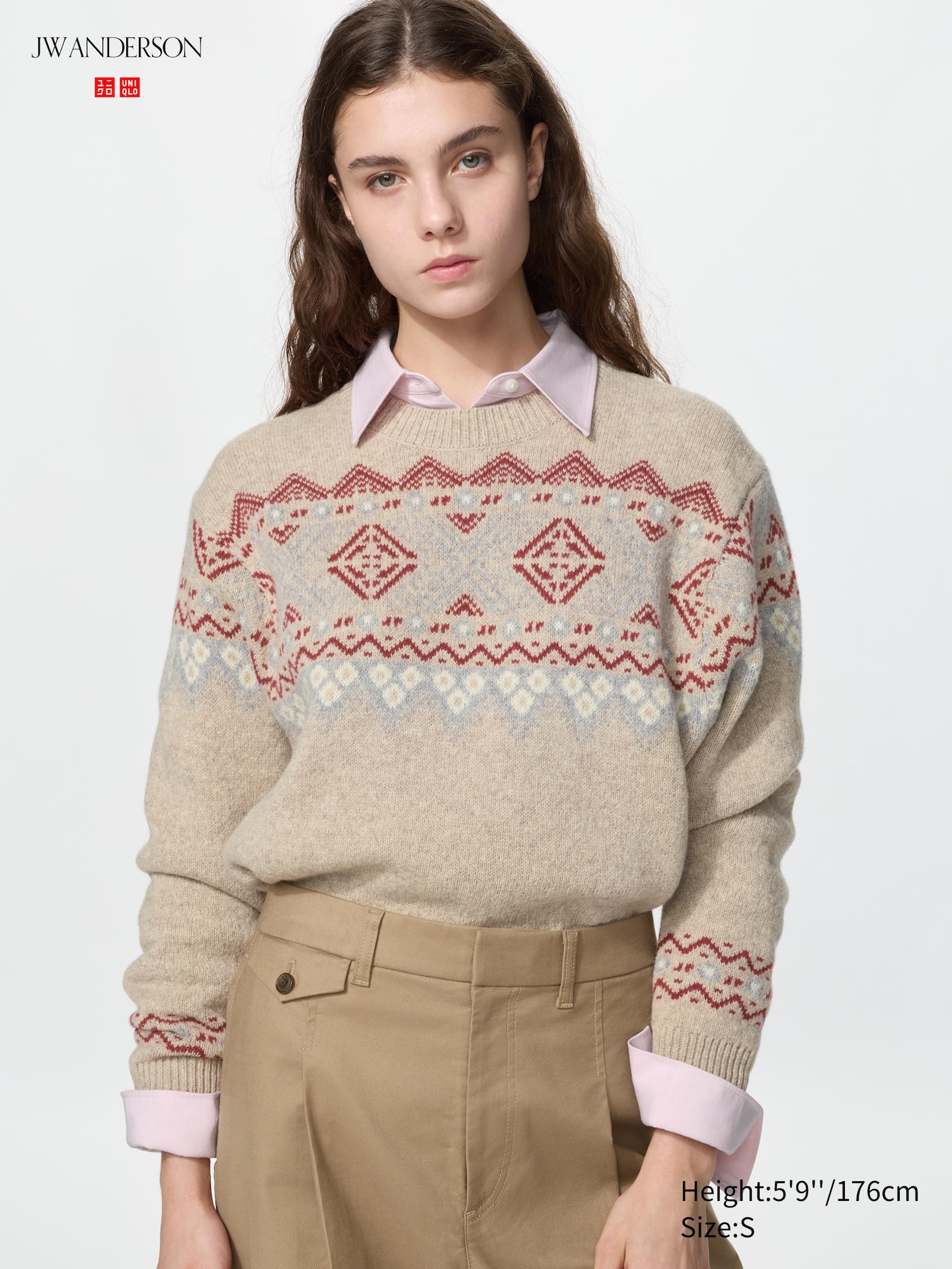 Свитер Uniqlo Lambswool Fair Isle, цвет: Бежевый — фото 3