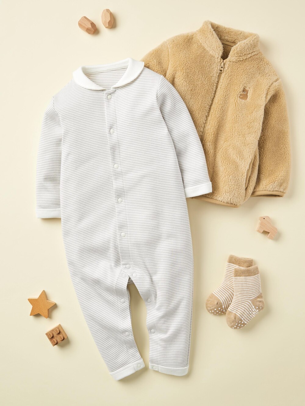 Uniqlo Baby Ribbed One Piece Outfit | Long Sleeve | Striped — фото 3