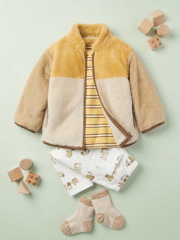 Baby Fluffy Yarn Fleece Full-Zip Jacket | Color Blocked