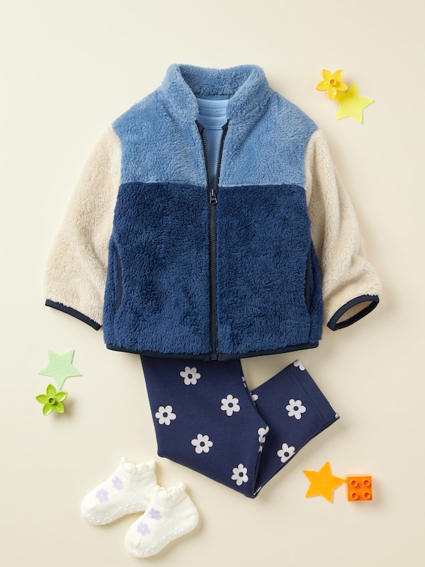 Baby Fluffy Yarn Fleece Full-Zip Jacket | Color Blocked