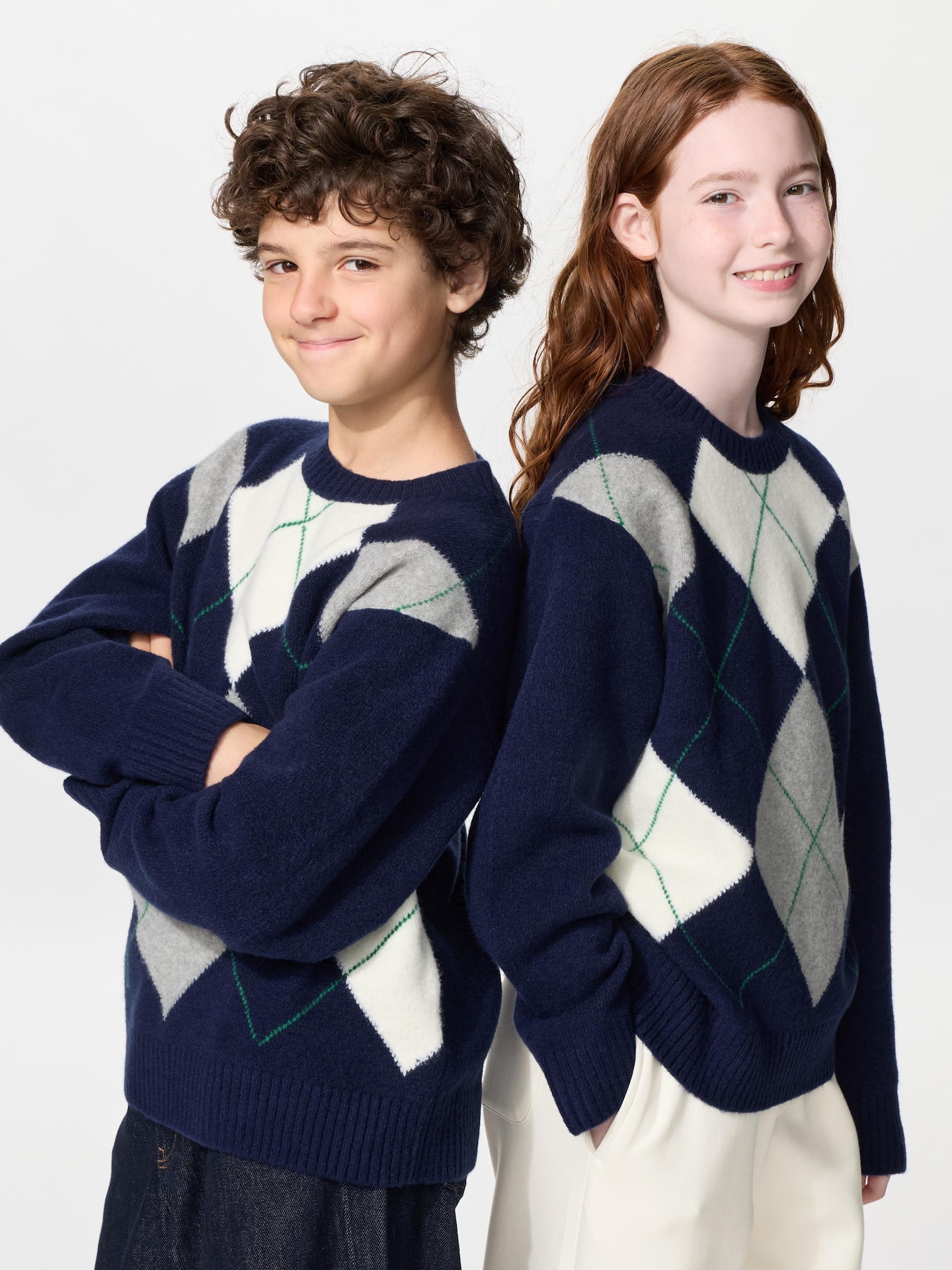 Детский свитер Uniqlo Souffle Yarn Sweater Argyle, цвет: Тёмно-синий — фото 1