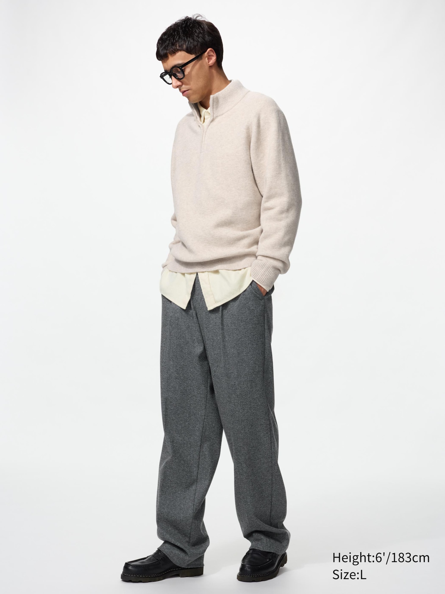 Men's Pleated Wide Pants | Herringbone | Tall | UNIQLO US