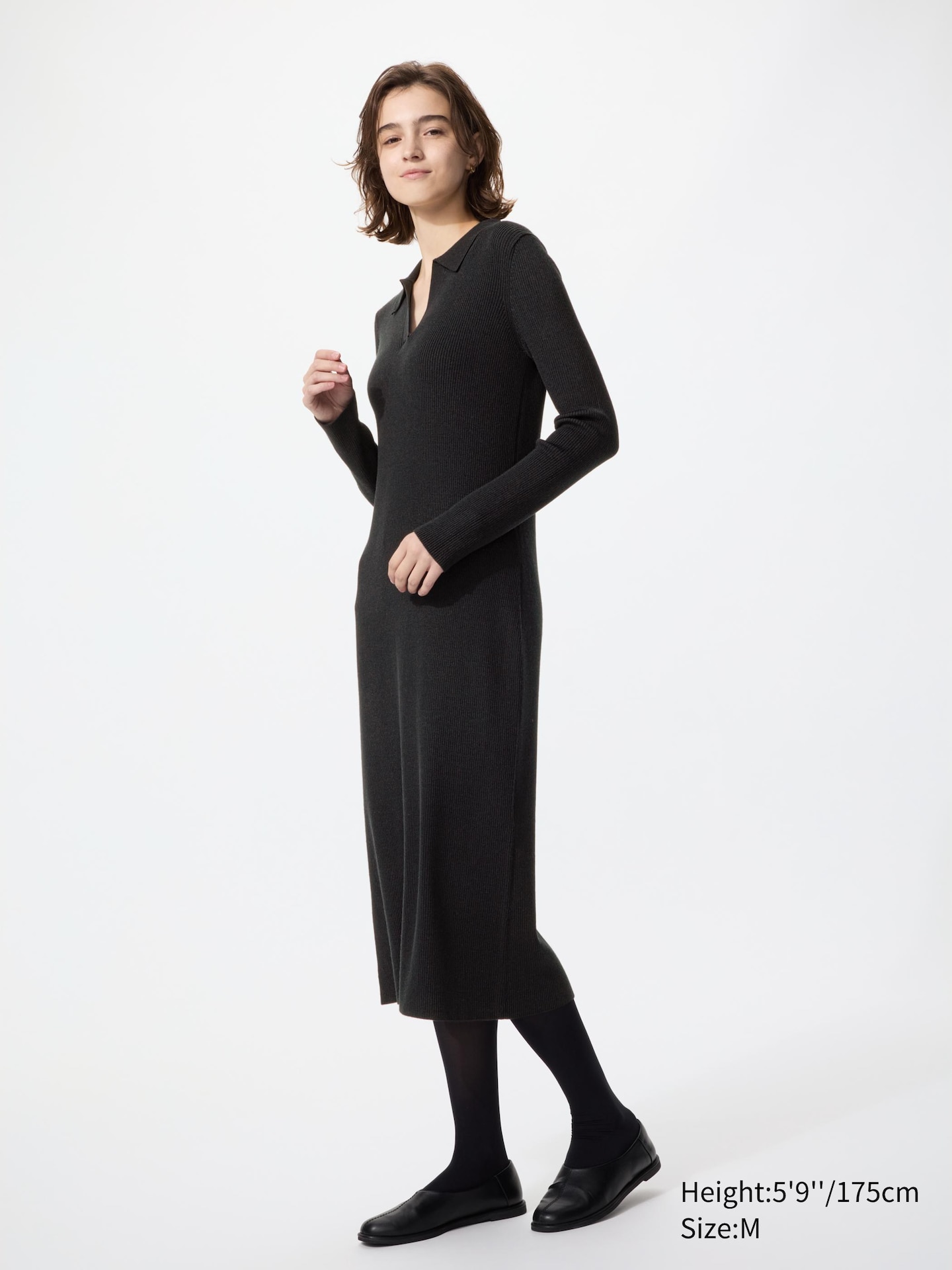 Женское платье Uniqlo Knitted Polo Dress, цвет: Чёрный — фото 2