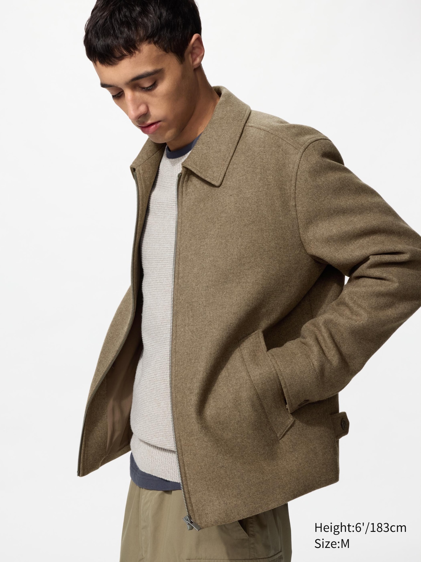 Короткая куртка-блузон Uniqlo с одинарным воротником, цвет: Коричневый — фото 1