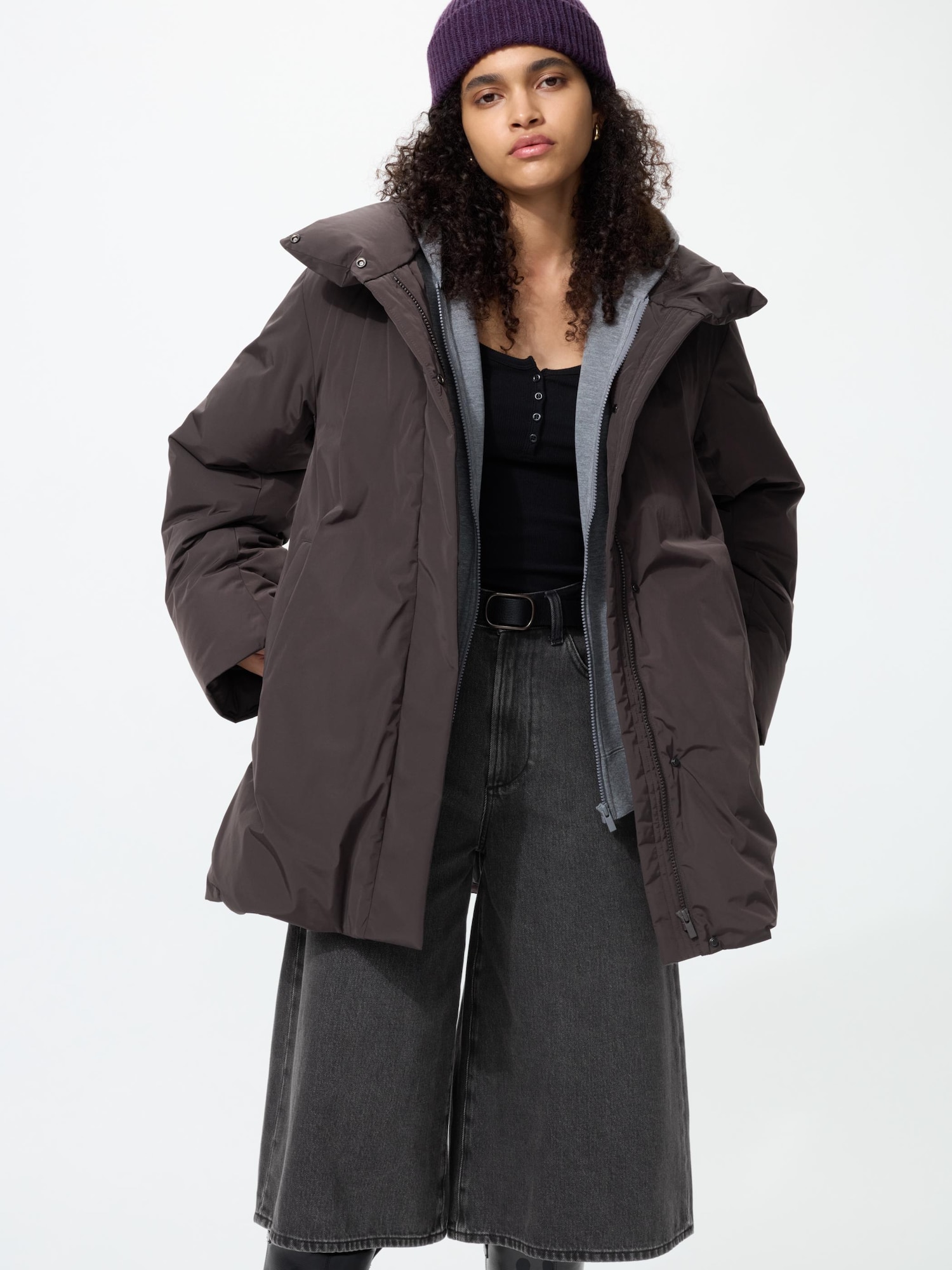 Uniqlo Women's Non-quilted Down Short Coat, Dark Brown, 2xs