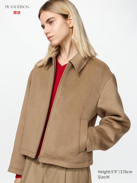 Женские куртки Uniqlo Brushed Short Blouson, цвет: Бежевый