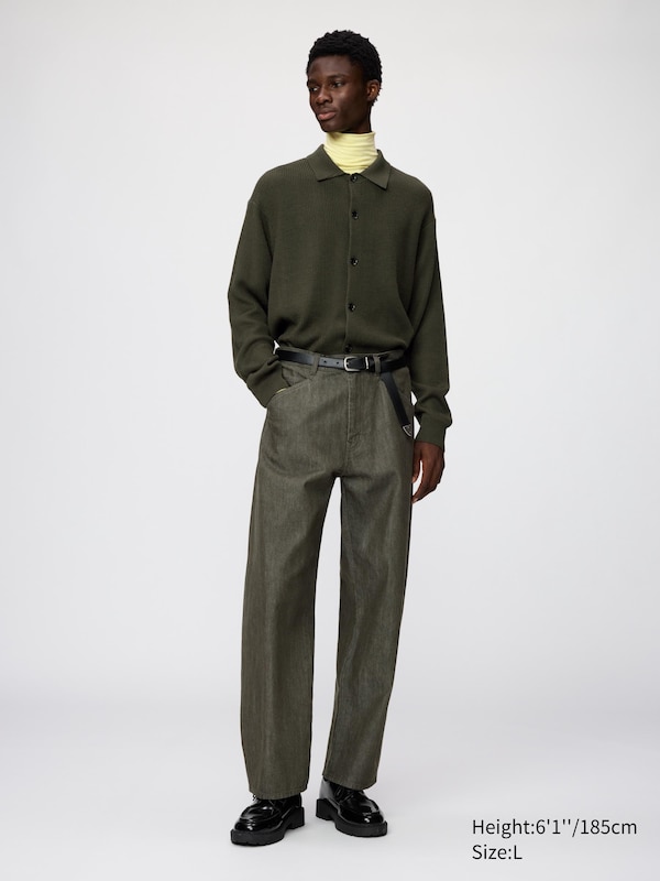 Merino Blended Shirt Collar Cardigan