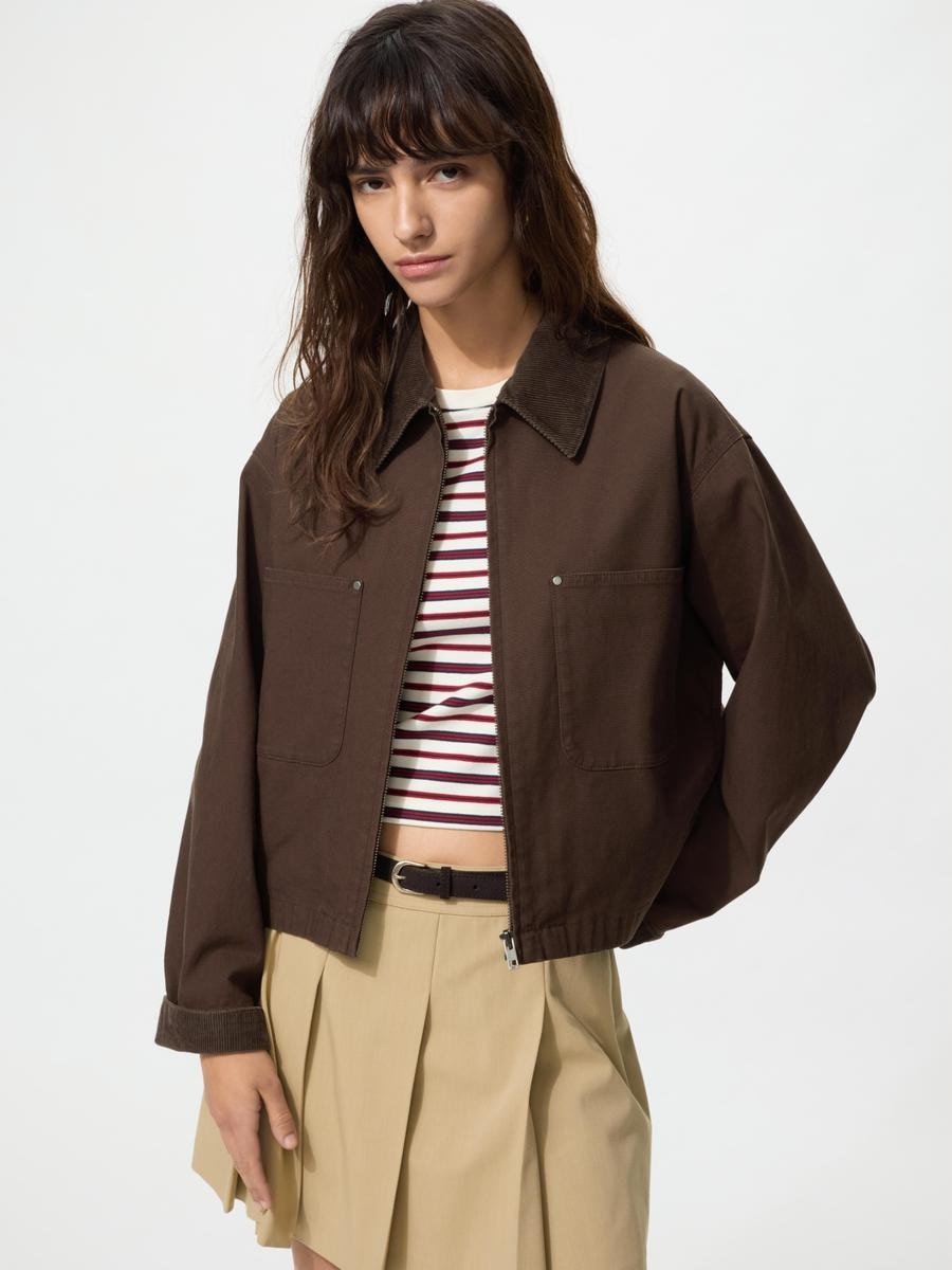 UNIQLO Women's Zip-Up Short Jacket, Dark Brown,