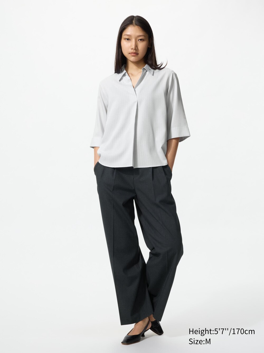 Uniqlo Rayon Skipper Collar Blouse | 3/4 Sleeve | Striped — фото 2