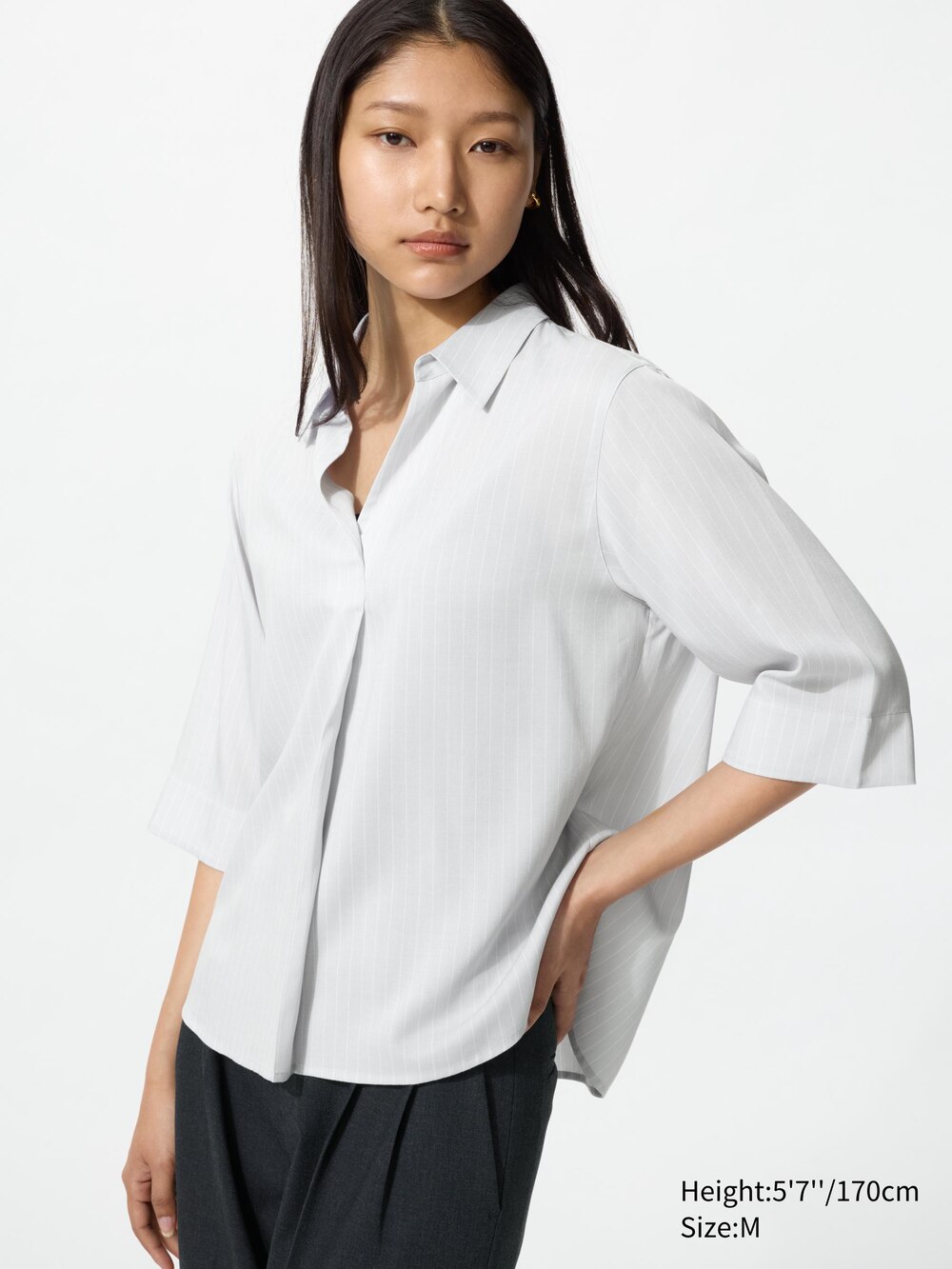 Uniqlo Rayon Skipper Collar Blouse | 3/4 Sleeve | Striped — фото 3