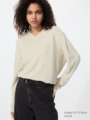 Ribbed Knitted Fleece V-Neck T