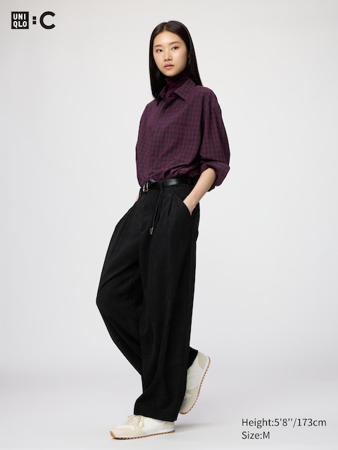 Брюки Uniqlo Corduroy Volume, цвет: Чёрный