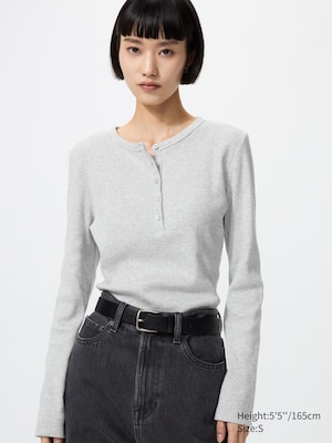 Ribbed Henley Neck T-Shirt