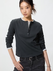 Ribbed Henley Neck T-Shirt