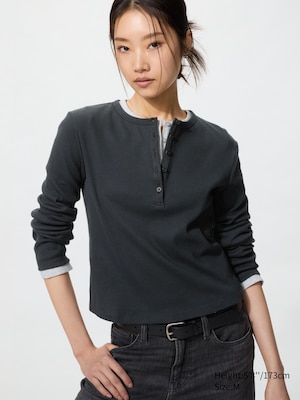 Ribbed Henley Neck T-Shirt