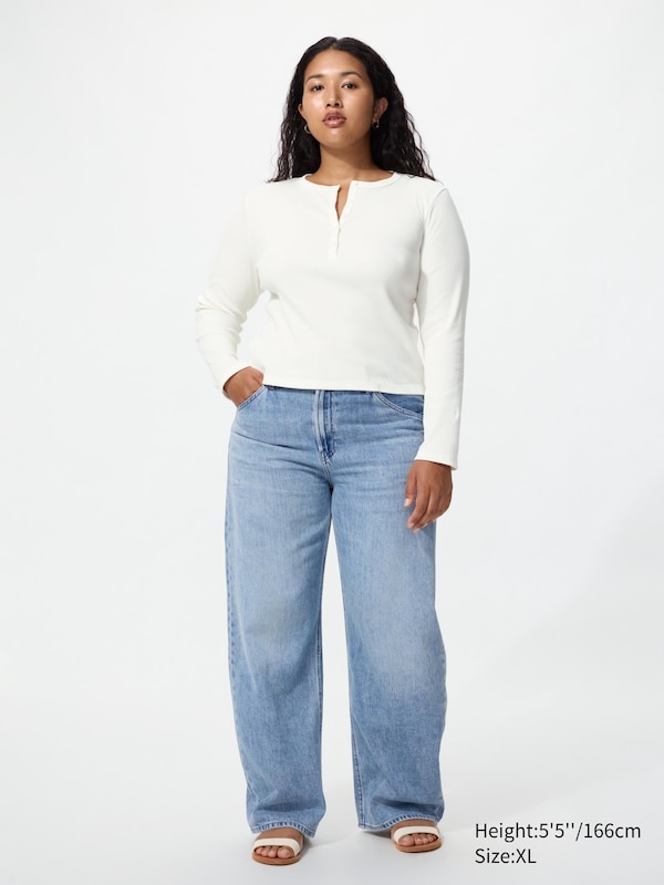 Ribbed Henley Neck T-Shirt