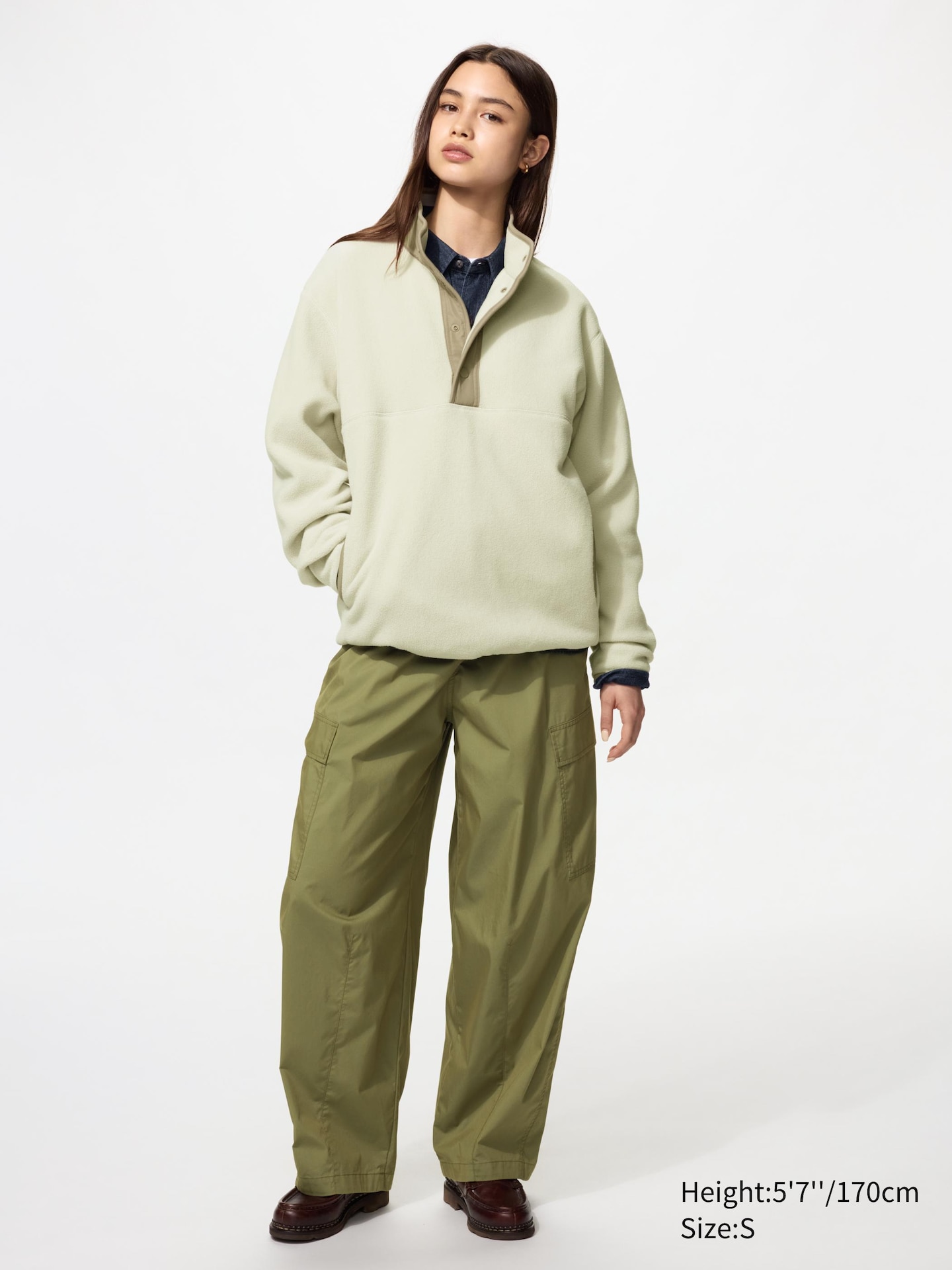 Свитер Uniqlo Fleece Button-Up Pullover, цвет: Тёмный зелёный — фото 7