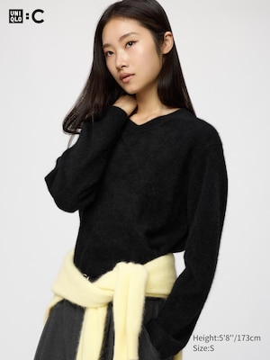 Fluffy Cashmere Relaxed V-Neck Sweater