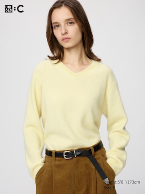 Fluffy Cashmere Relaxed V-Neck Sweater