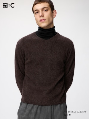 Fluffy Cashmere Relaxed V Neck Sweater