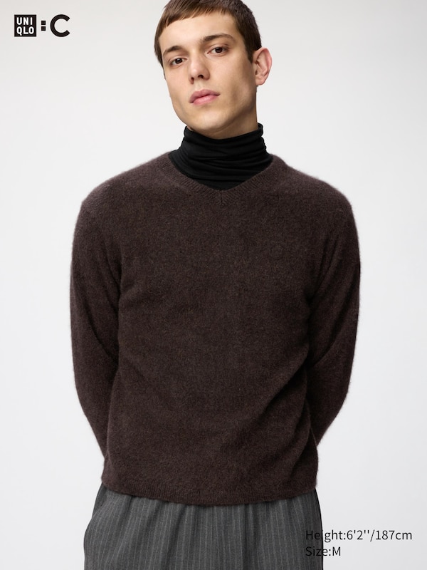 Fluffy Cashmere Relaxed V-Neck Sweater
