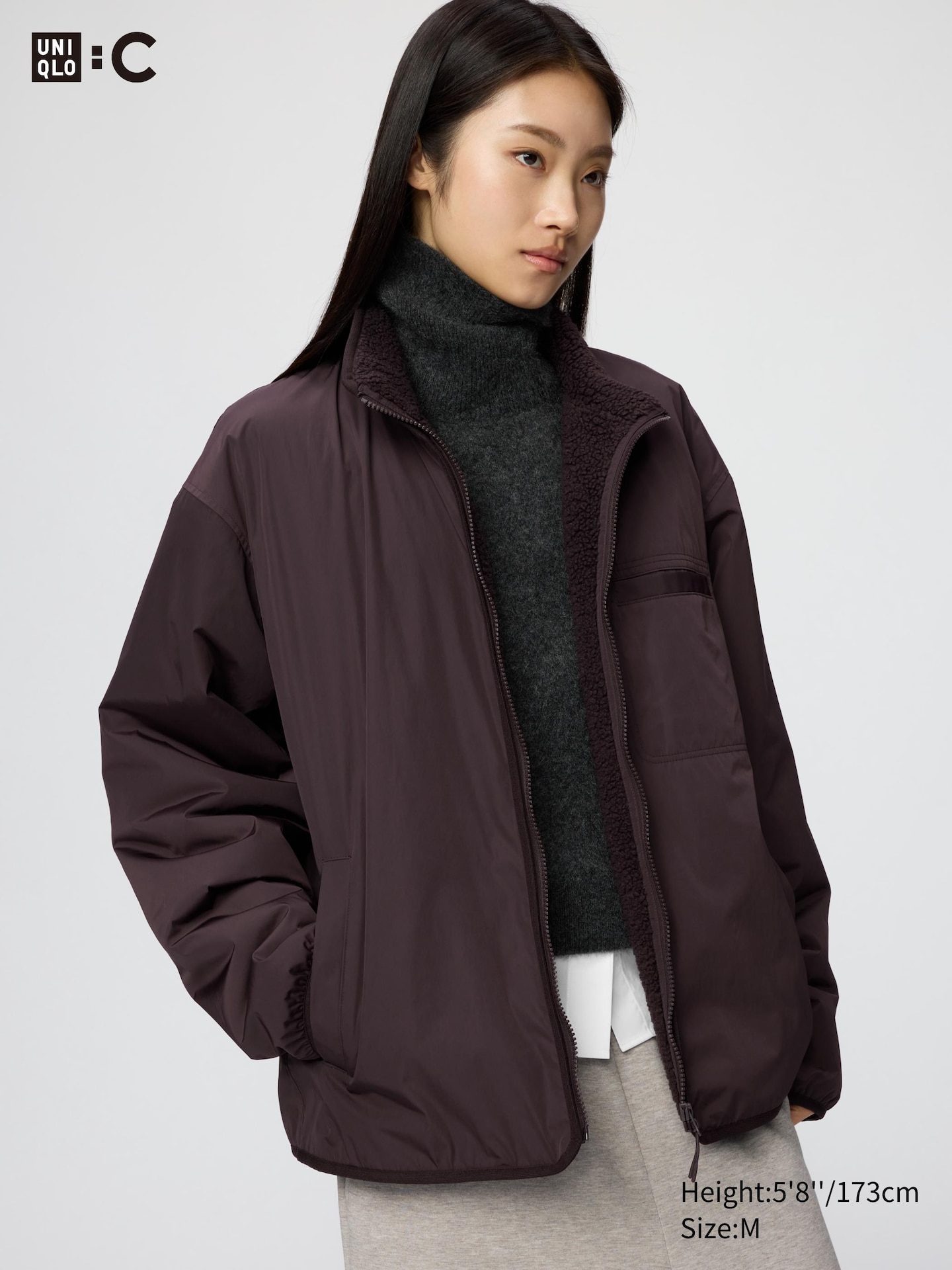 Куртка Uniqlo Pile Lined Stand, цвет: Чёрный — фото 4
