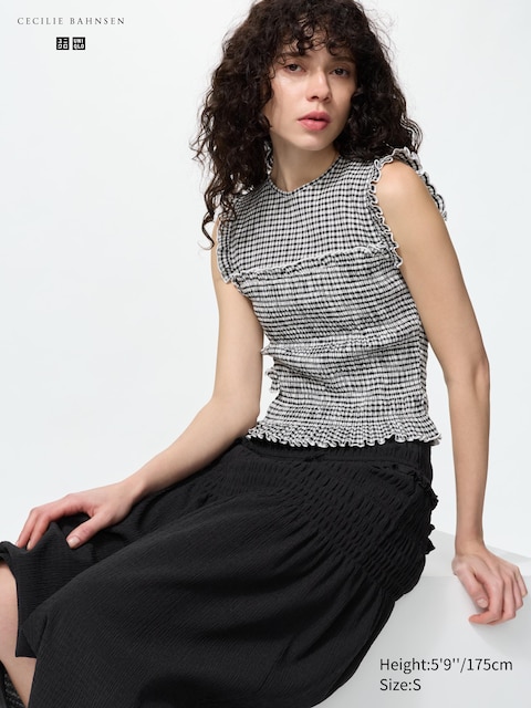 Uniqlo Shirring Top | Sleeveless | Checked