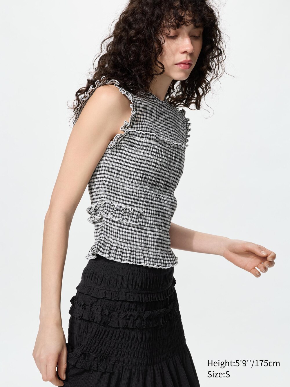 Uniqlo Shirring Top | Sleeveless | Checked — фото 3