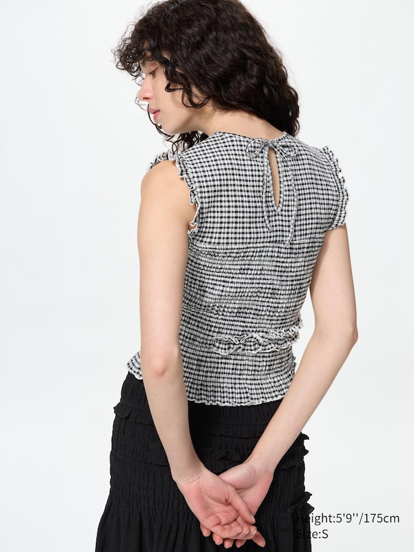 Shirring Top | Sleeveless | Checked