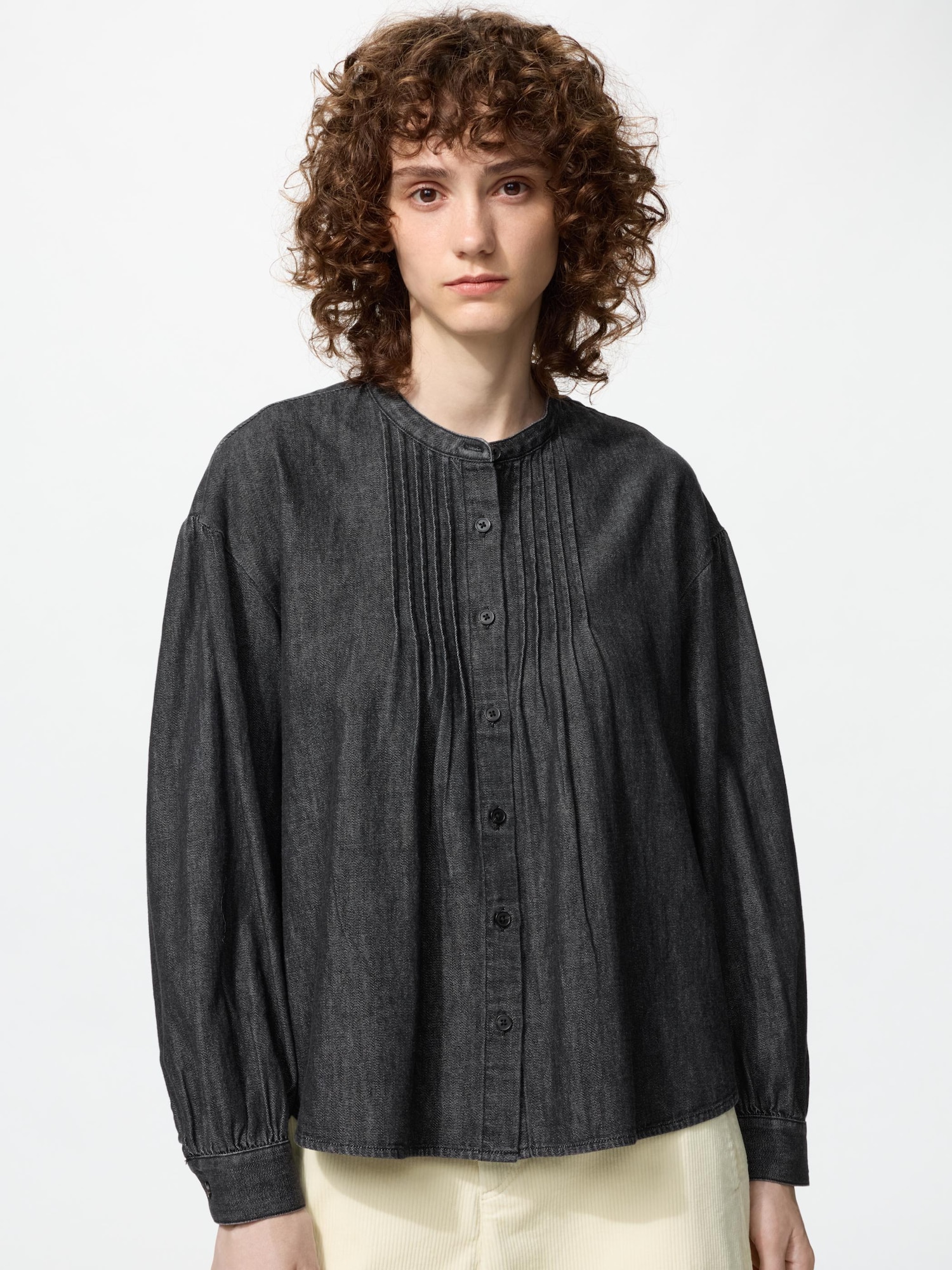 Uniqlo Women's Denim Blouse, Dark Gray, 2xs