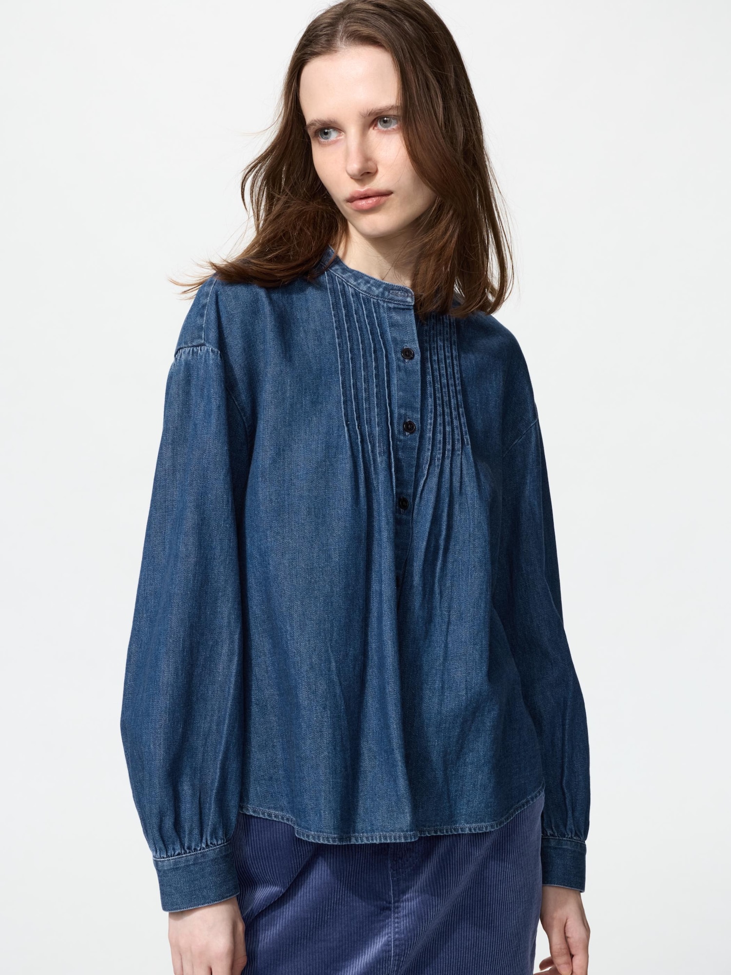 Uniqlo Women's Denim Blouse, Blue, 2xs