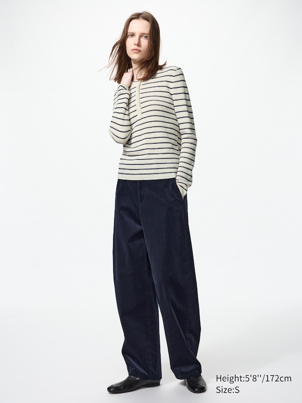 Merino Blend Henley Neck Sweater | Stripe